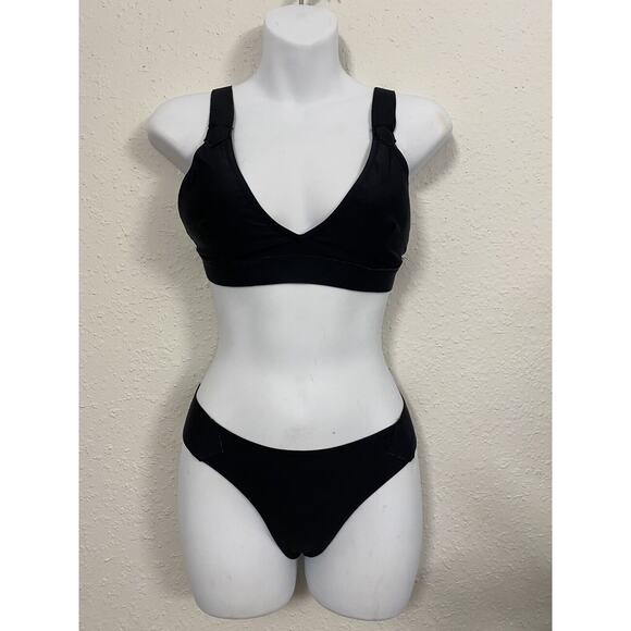 Pre-Owned ZAFUL FOREVER YOUNG 2 PIECE BIKINI SWIMSUIT SIZE Medium Black PADDED - Picture 1 of 11